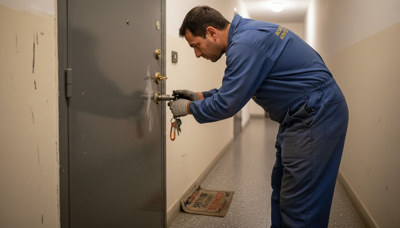 Intervento del fabbro per la manutenzione del sistema di chiusura di una porta blindata