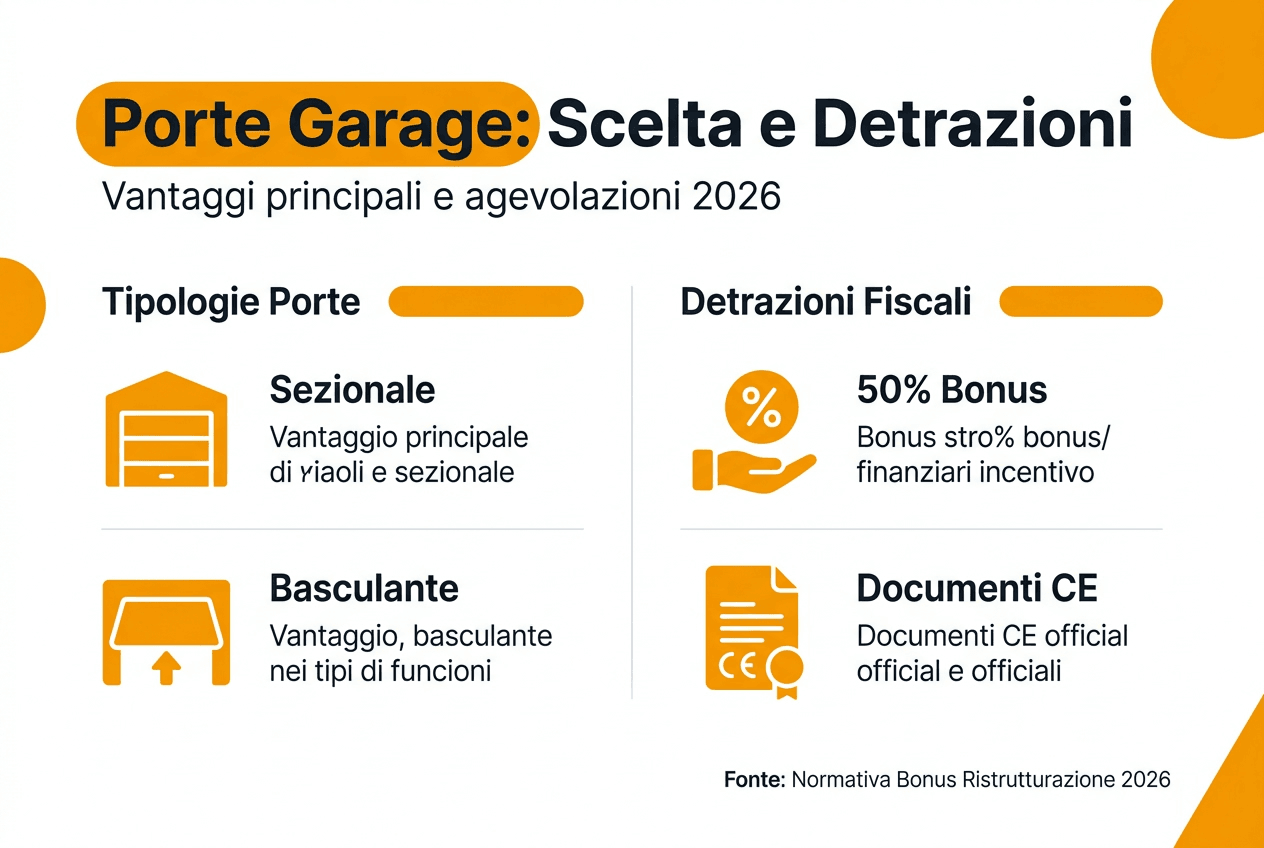 Infografica: confronto tra tipologie di porte per garage e opportunità di detrazione fiscale