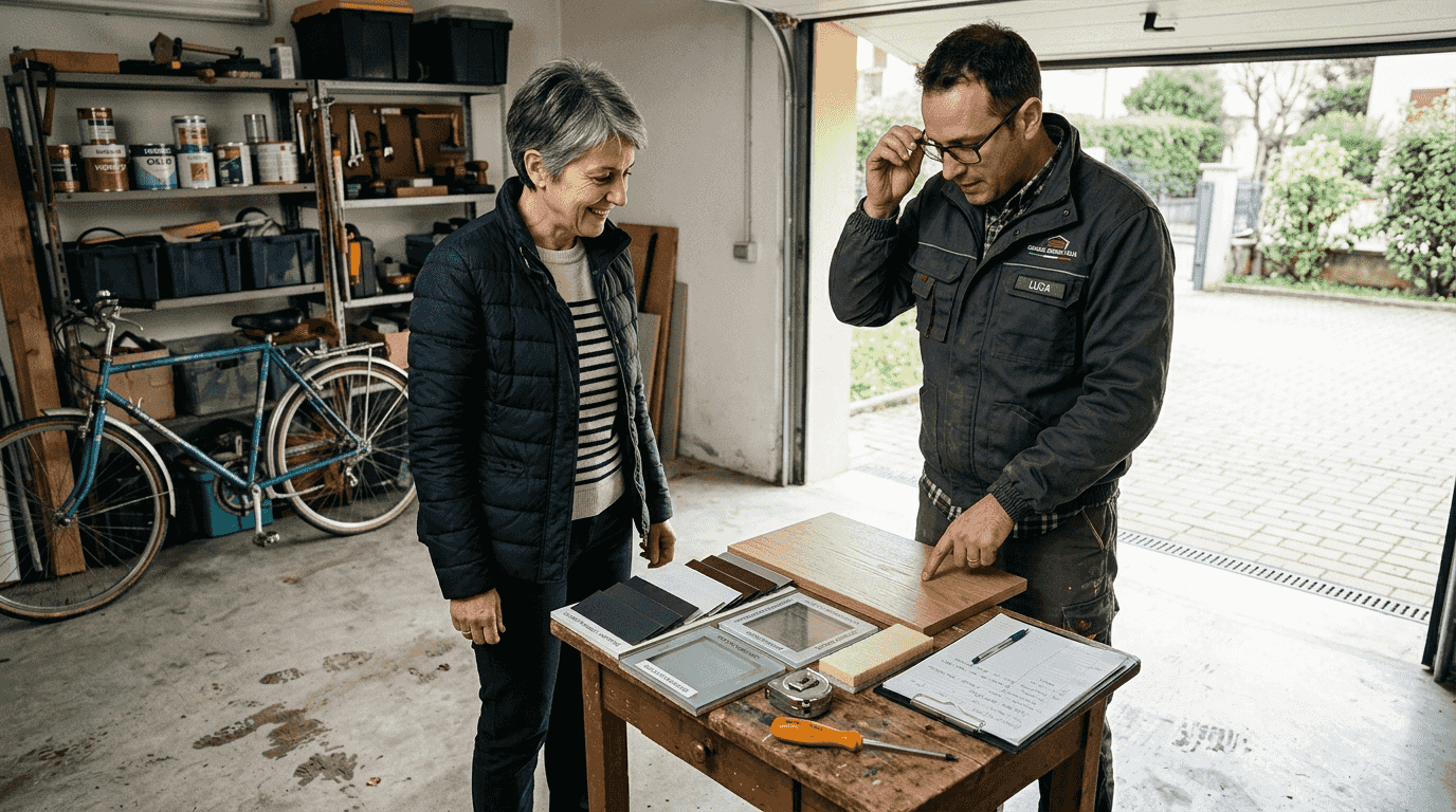 Proprietario di casa alle prese con la scelta dei materiali per la porta del garage