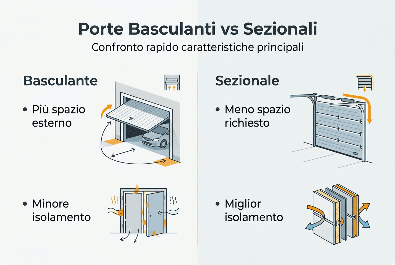 Infografica: confronto tra porte basculanti e porte sezionali
