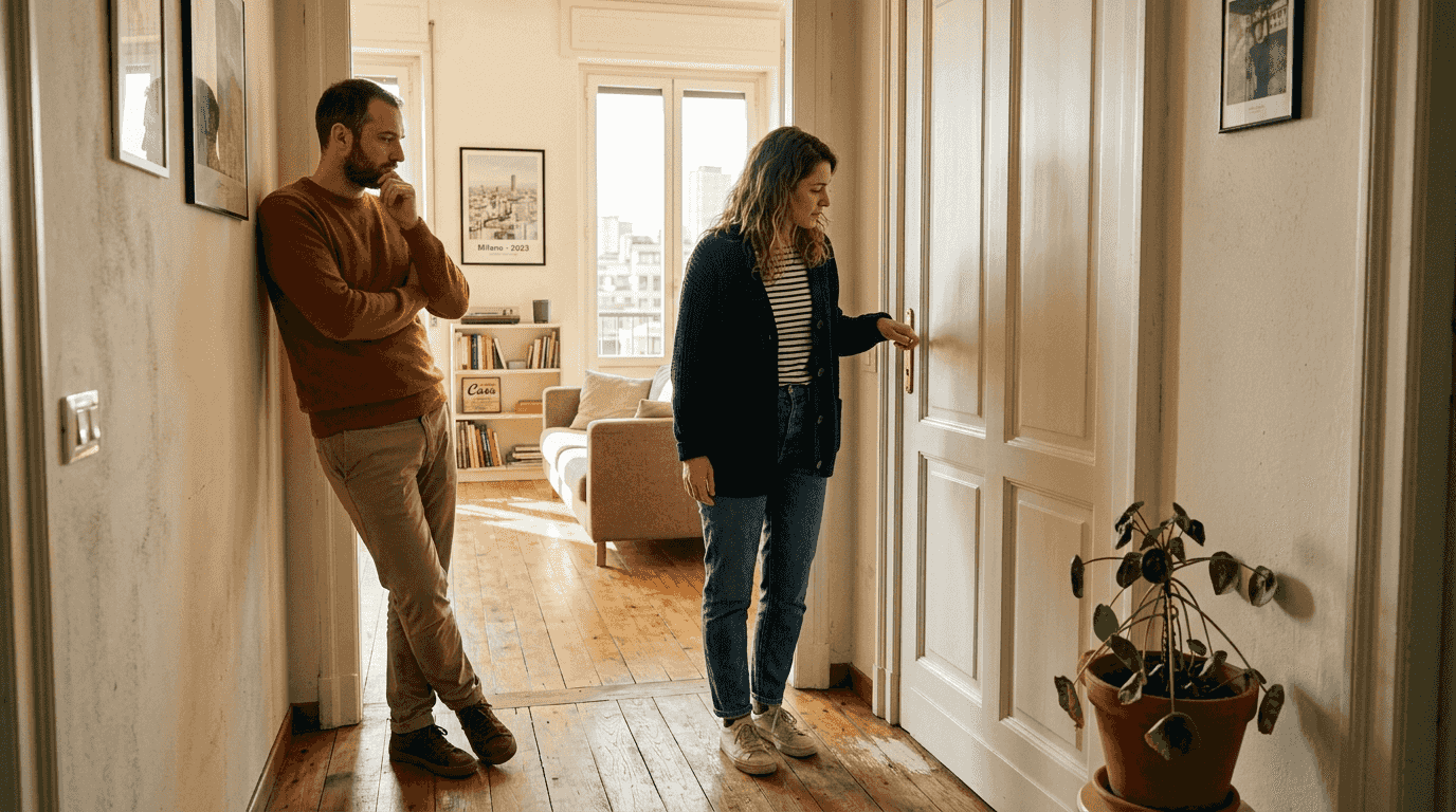 Proprietari di casa che controllano una porta interna nel proprio appartamento