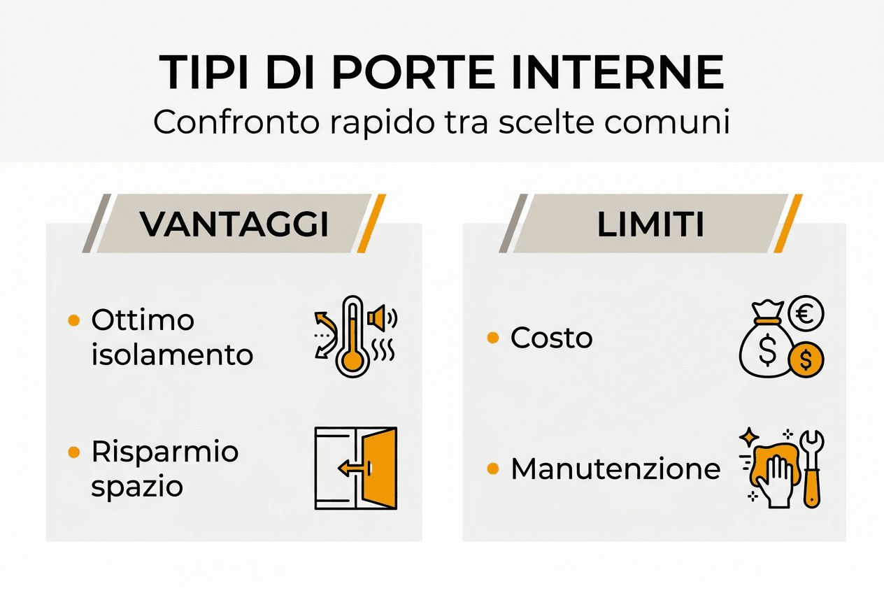 Infografica: panoramica sui diversi tipi di porte interne, con pro e contro di ciascuna soluzione