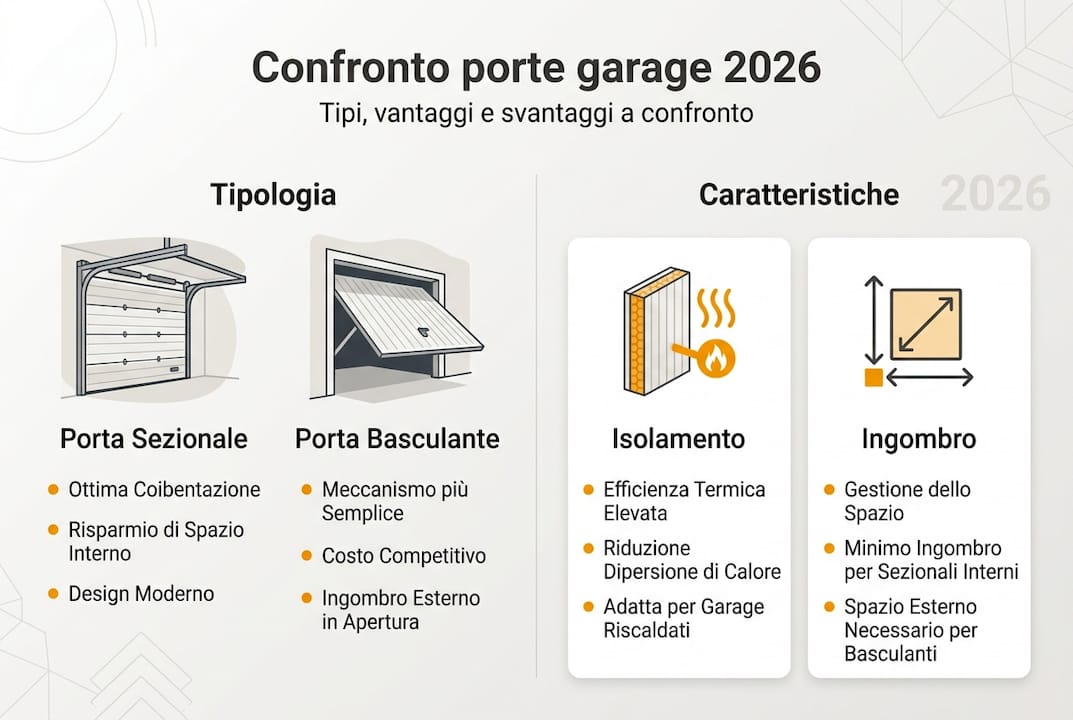 Infografica comparativa: le diverse tipologie di porte per garage nel 2026