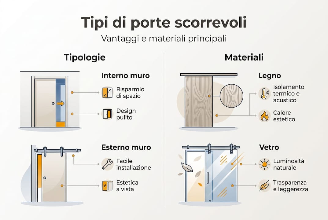 Guida illustrata ai diversi tipi di porte scorrevoli e ai materiali più utilizzati