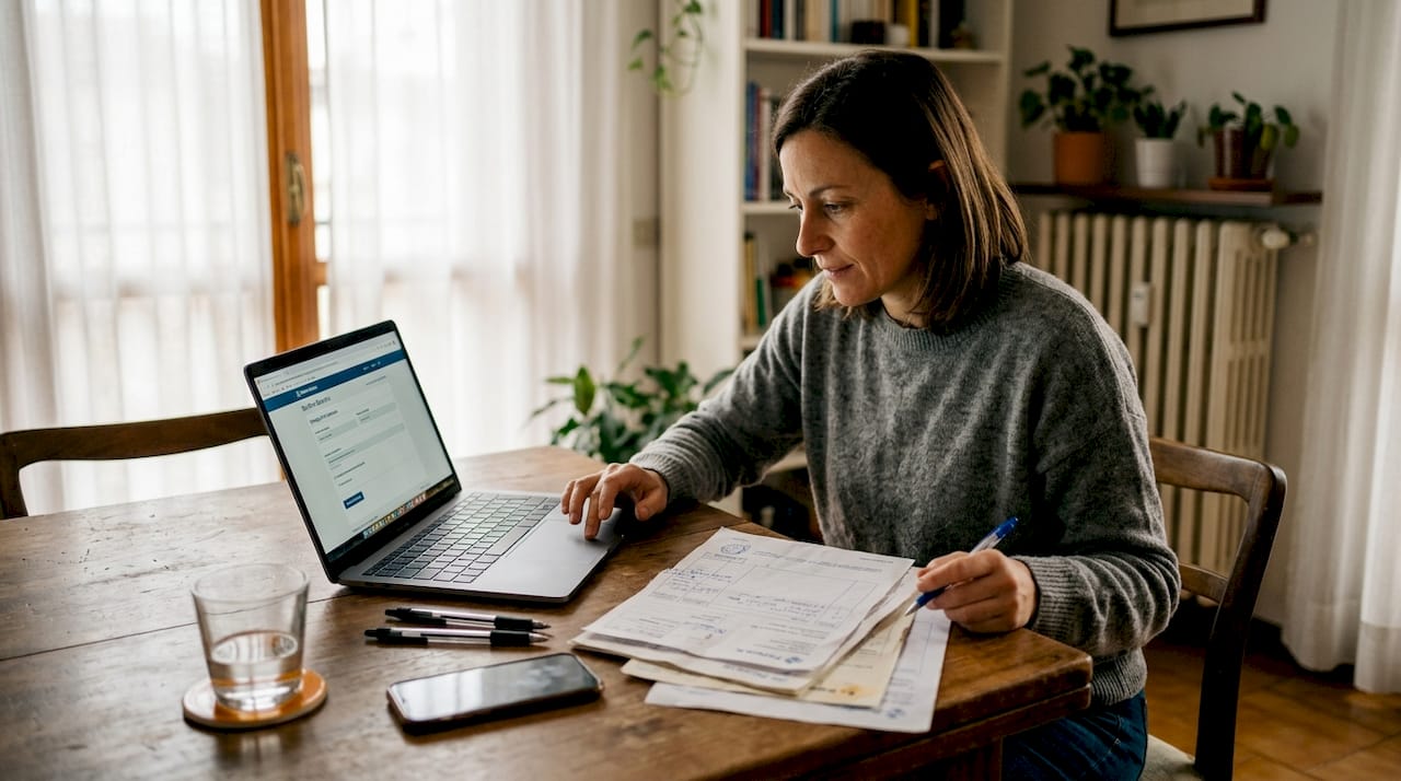 Donna che controlla i moduli di pagamento del parcheggio