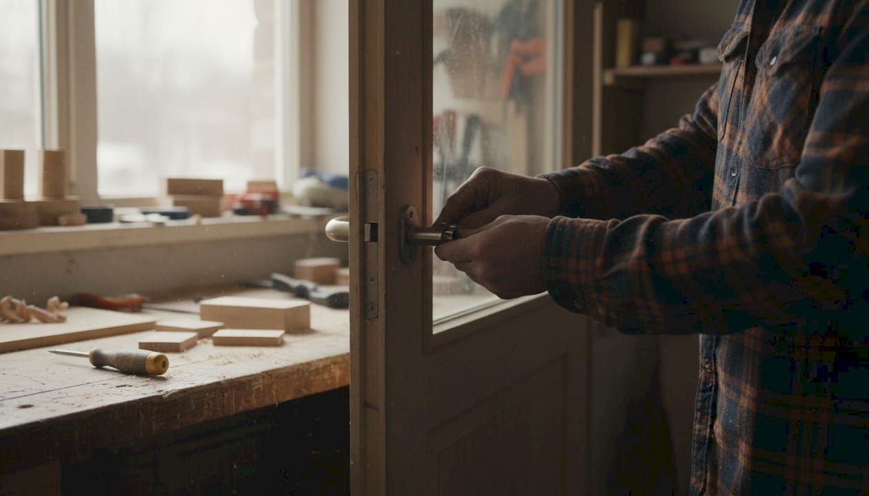 Mano che monta un cilindro europeo su una porta interna