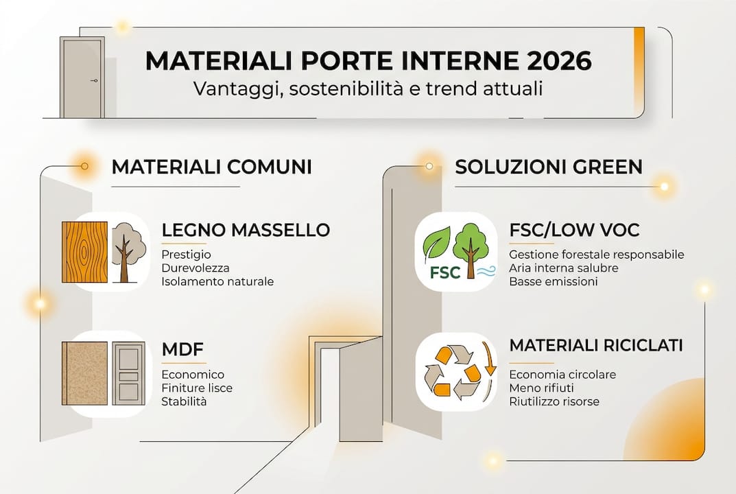 Guida visiva ai materiali per porte interne e alle alternative ecosostenibili