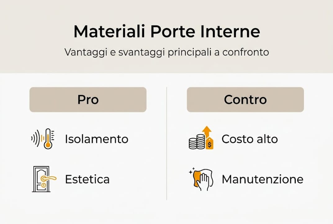 Infografica: pro e contro dei diversi materiali per porte interne