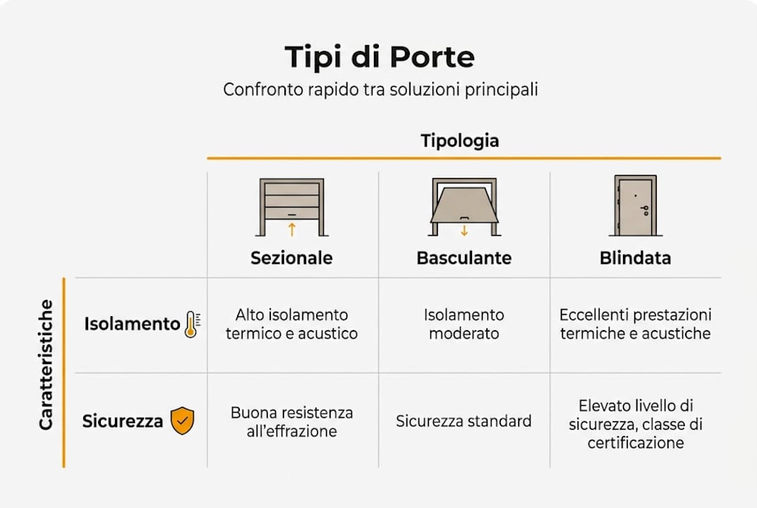 Infografica: confronto tra le principali tipologie di porte