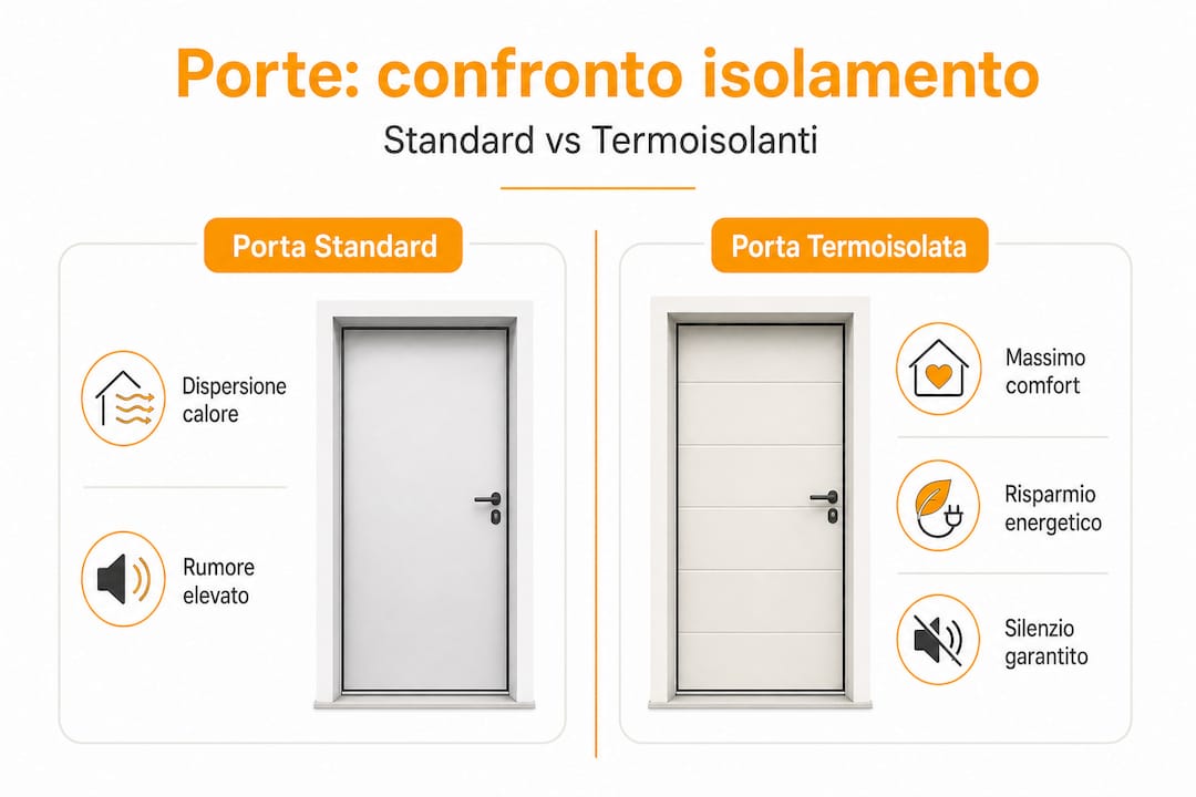 Infografica: differenze tra porte tradizionali e porte termoisolanti