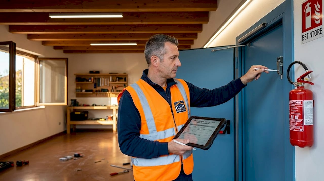 Verifica dello stato di sicurezza della porta tagliafuoco del garage