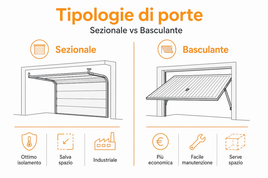 Infografica comparativa: porte sezionali vs porte basculanti
