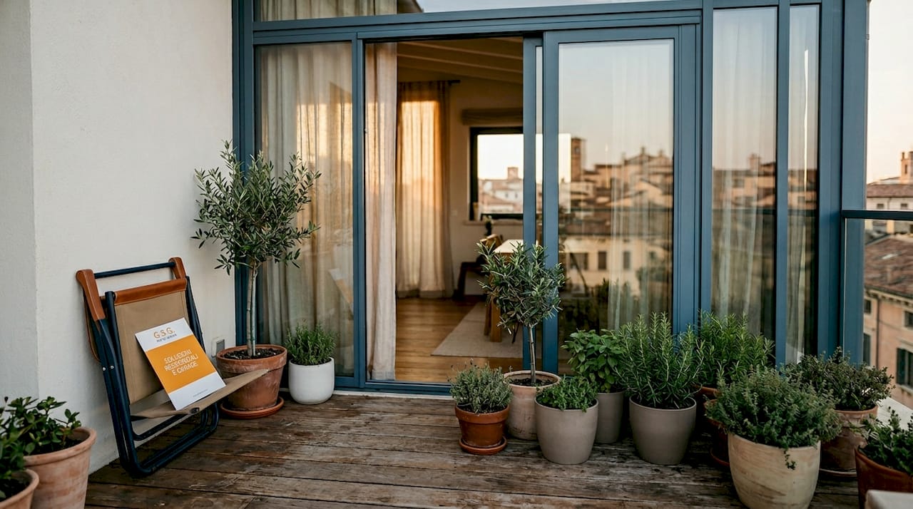 Balcone moderno con chiusura in vetro per ambienti residenziali