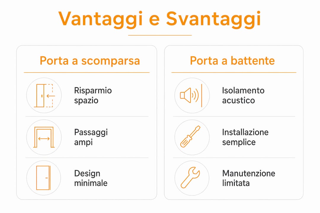 Infografica: pro e contro delle porte scorrevoli rispetto a quelle a battente