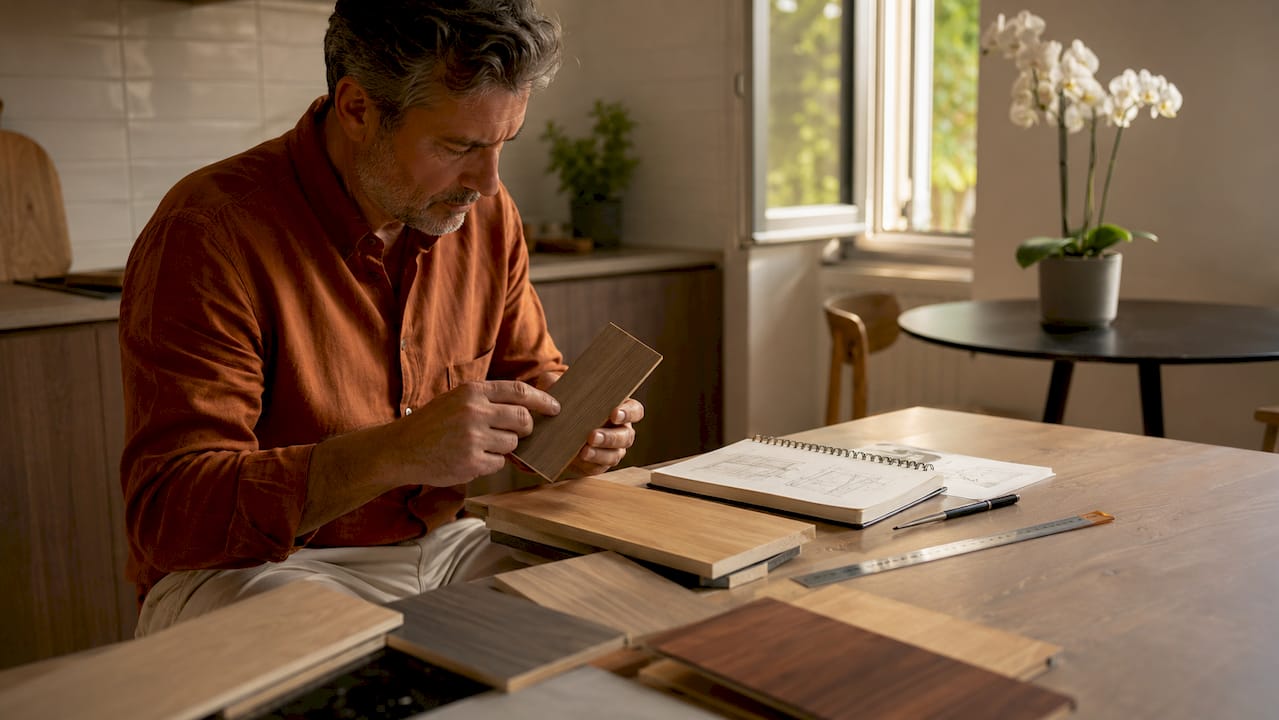 Un interior designer alle prese con la scelta delle finiture più adatte per le porte di casa.