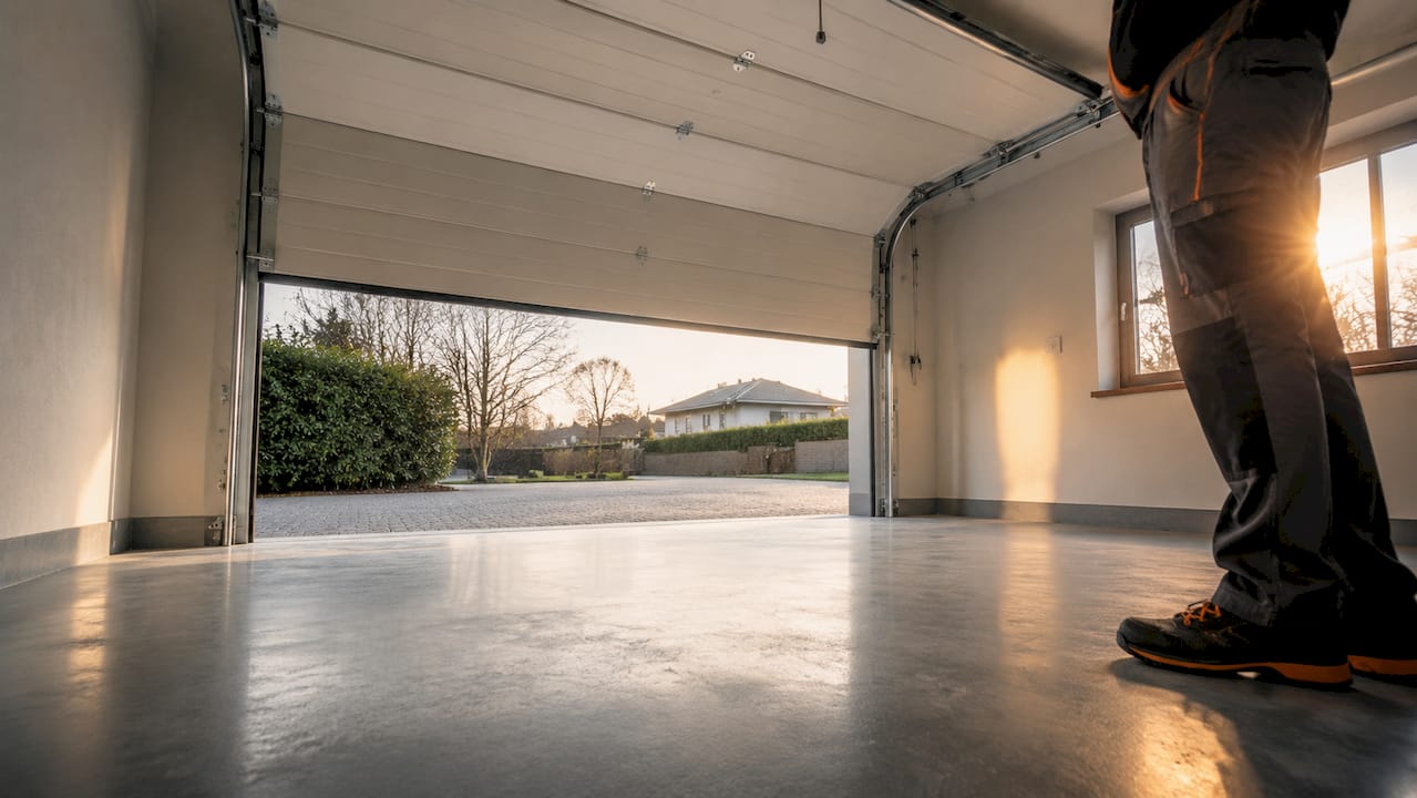 Con il portone sezionale sollevato, si può vedere tutto lo spazio disponibile all’interno del garage.