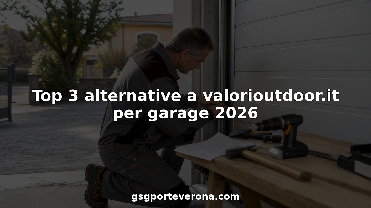 Un tecnico al lavoro mentre monta una porta da garage all’esterno