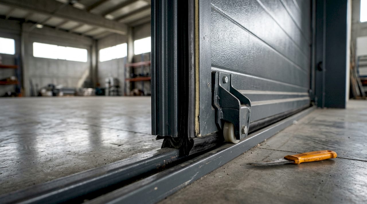 Particolare del profilo a taglio termico di una porta industriale coibentata