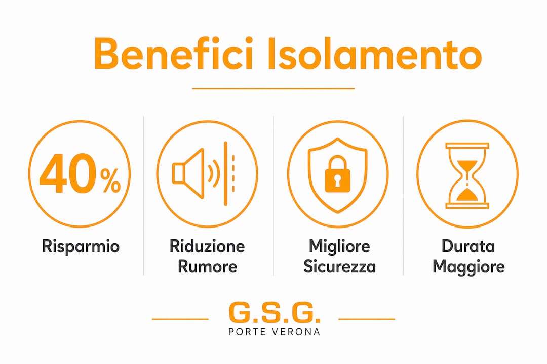 Grafico informativo che illustra i vantaggi dell’isolamento termico delle porte industriali