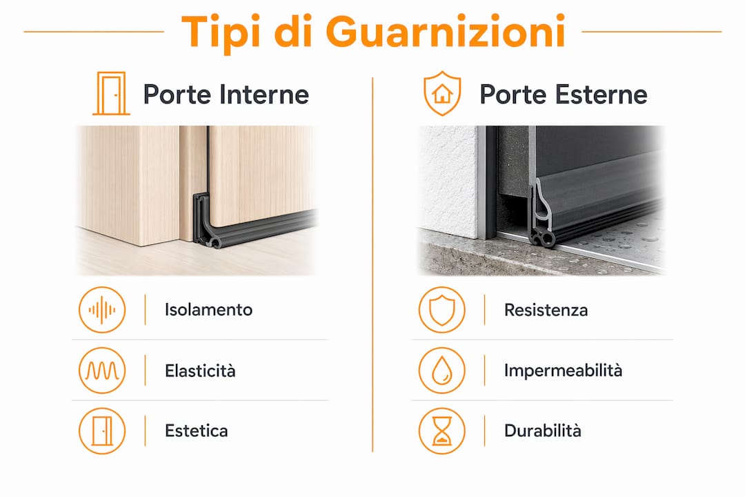 Guida visiva alle diverse tipologie di guarnizioni per porte, interne ed esterne: scopri quale scegliere per ogni esigenza
