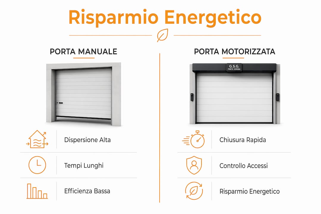 Infografica: confronto sull’efficienza energetica tra porte manuali e porte automatiche