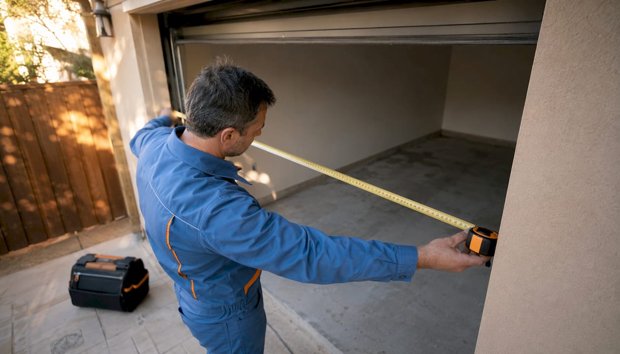 Un nostro tecnico effettua un sopralluogo per rilevare le misure del garage in vista dell’installazione delle nuove porte.