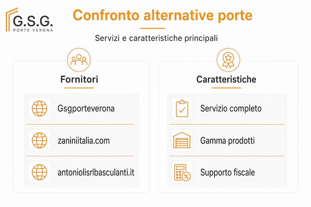 Tabella comparativa delle principali caratteristiche dei fornitori di porte per garage