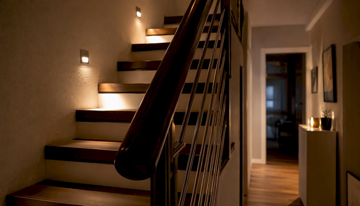 Scala dotata di corrimano e illuminazione notturna
