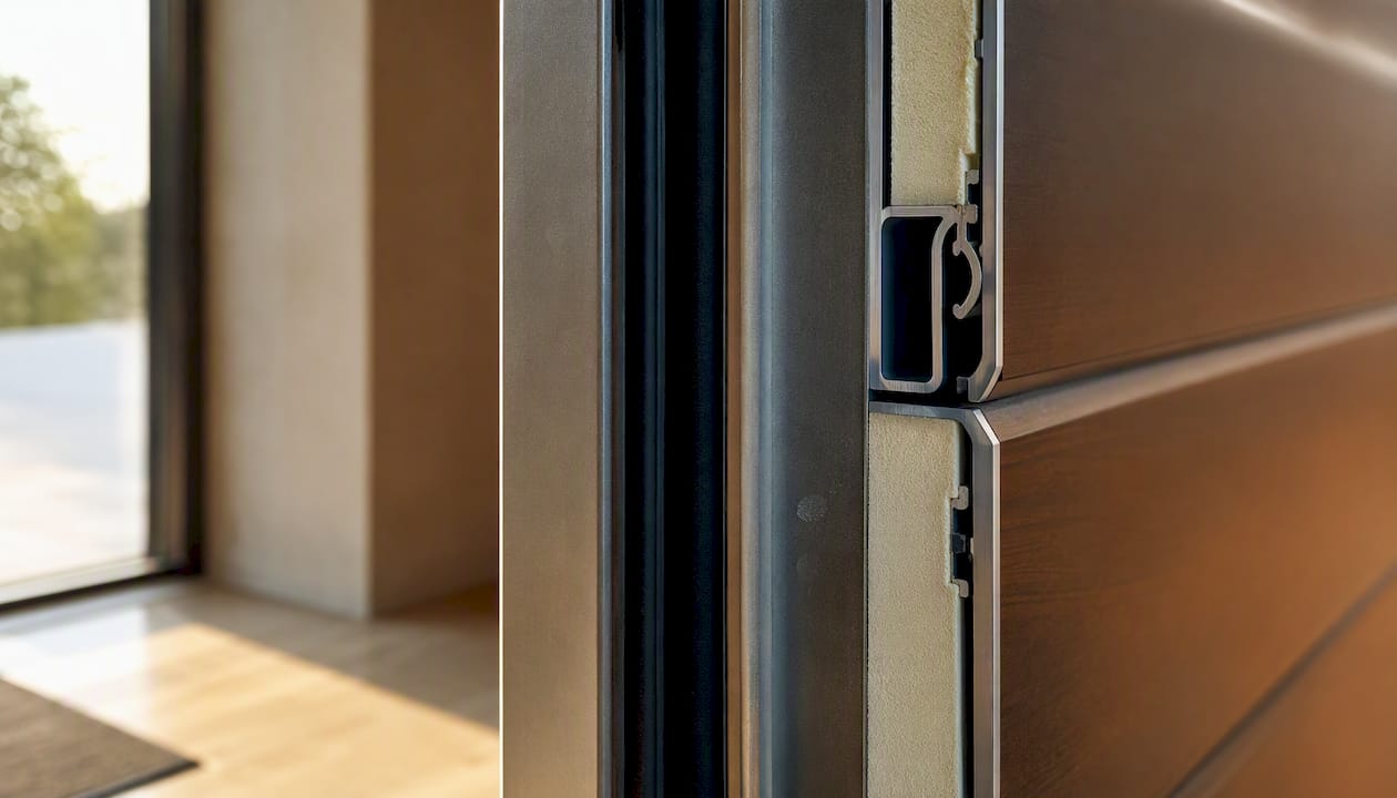 Particolare del telaio porta ad alte prestazioni con sistema di isolamento termico