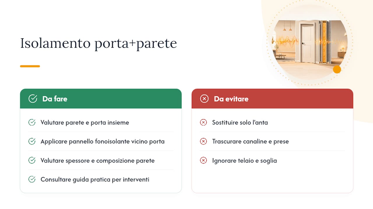 Isolamento acustico integrato: porta e pareti insieme — overview diagram