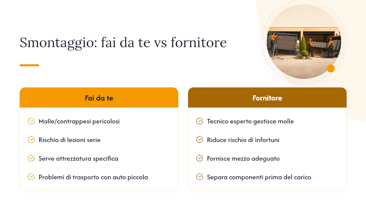 Smontaggio e trasporto del portone: cosa cambia rispetto a un fai da te — overview diagram