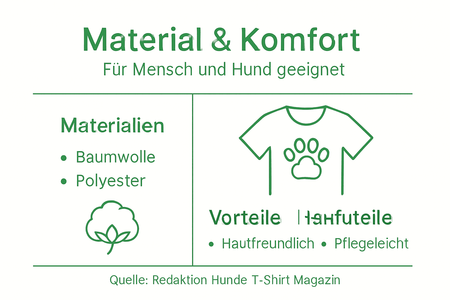 Infografik: Materialien und ihre Vorteile bei T-Shirts für Hunde