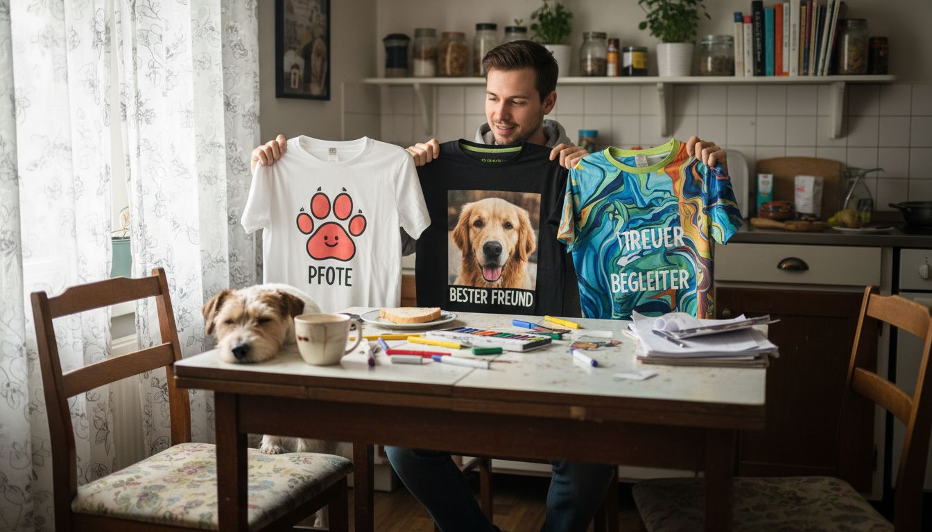 Kreative Ideen für Hundeshirts entstehen bei uns ganz entspannt am Küchentisch.