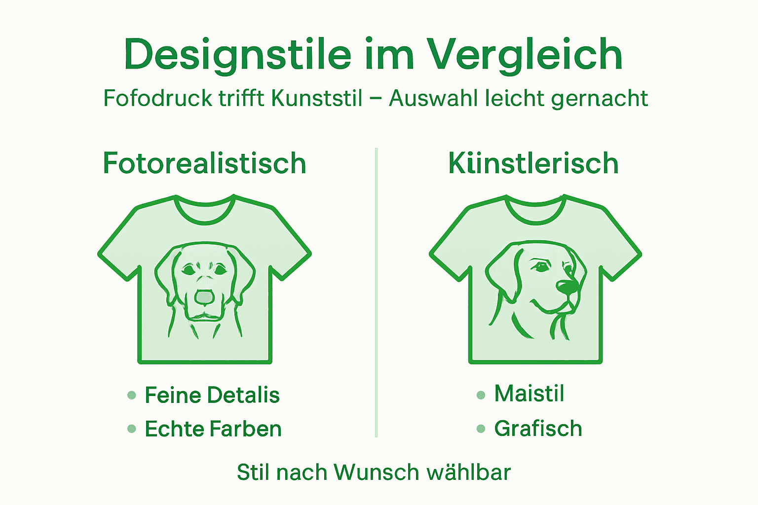 Übersicht: Verschiedene Designstile für T-Shirts mit Hundemotiven auf einen Blick