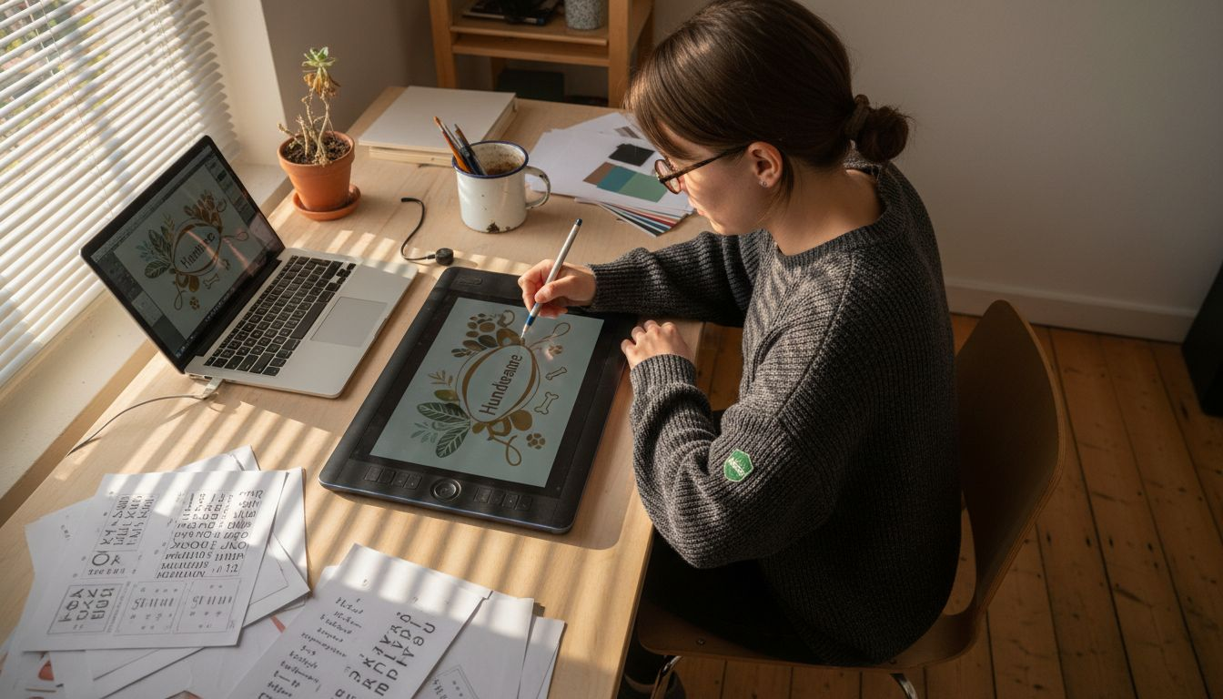 Ein Designer entwirft digitale Grafiken, die anschließend in den Druck gehen.