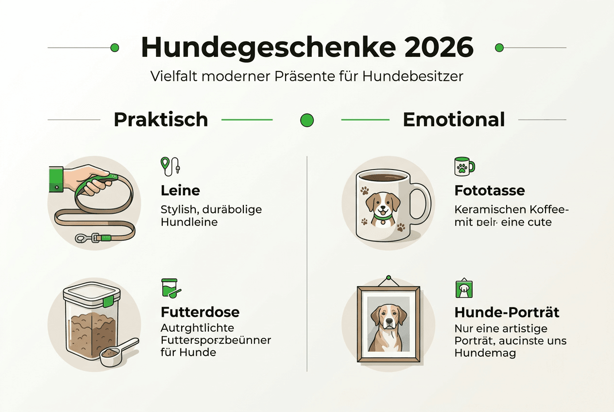 Infografik: Praktische und liebevolle Geschenkideen für Hunde im Überblick