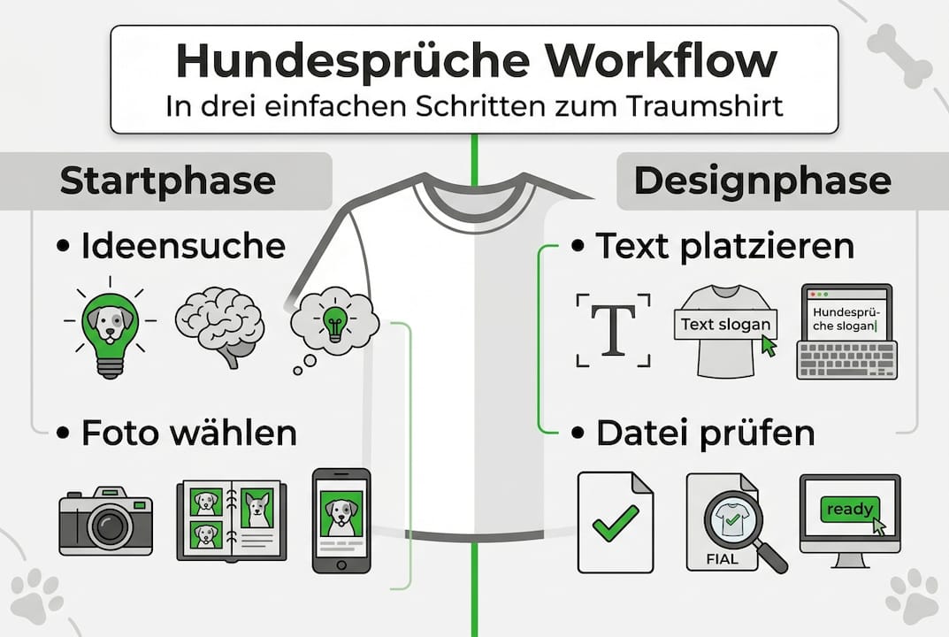 Ablaufdiagramm: So entsteht Kleidung mit witzigen Hundesprüchen