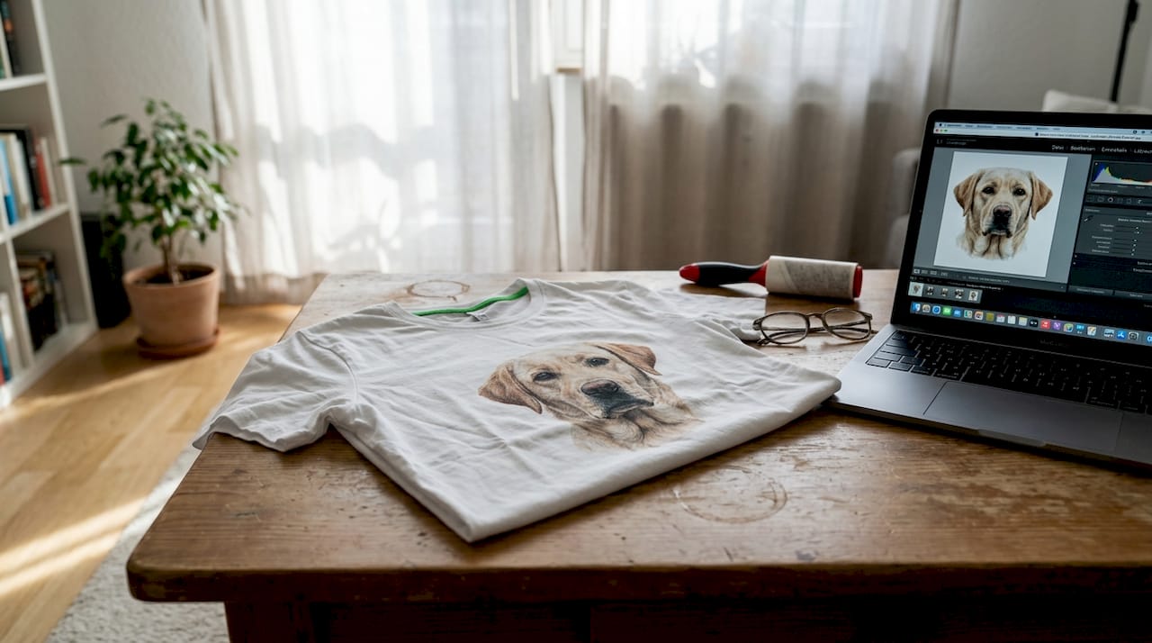 Weißes T-Shirt mit individuellem Hundemotiv
