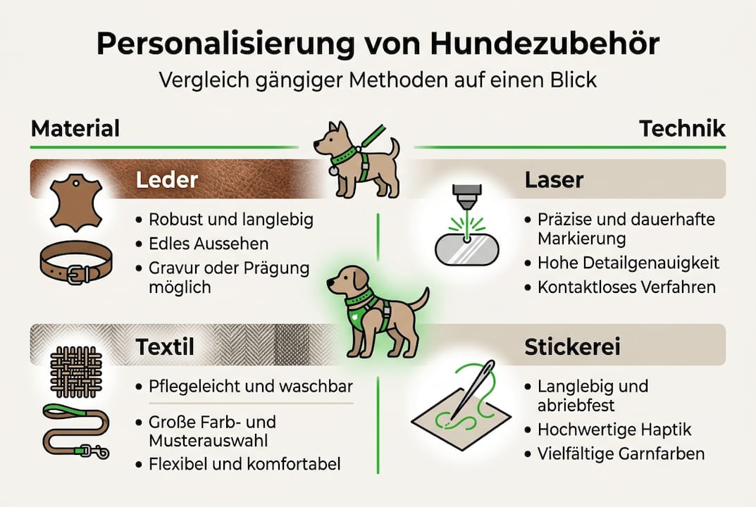 Infografik: Methoden zur individuellen Gestaltung von Hundezubehör im Vergleich