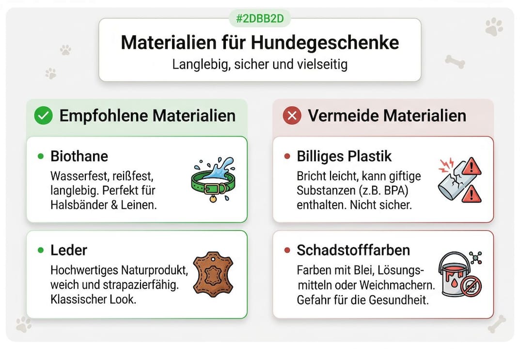 Infografik: Materialien für Hundegeschenke auf einen Blick