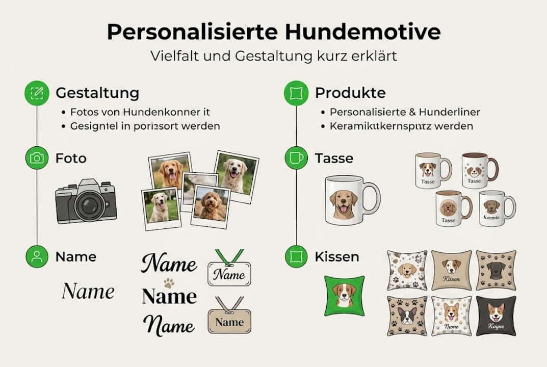 Infografik: Wie Hundemotive kreativ gestaltet und vielseitig eingesetzt werden
