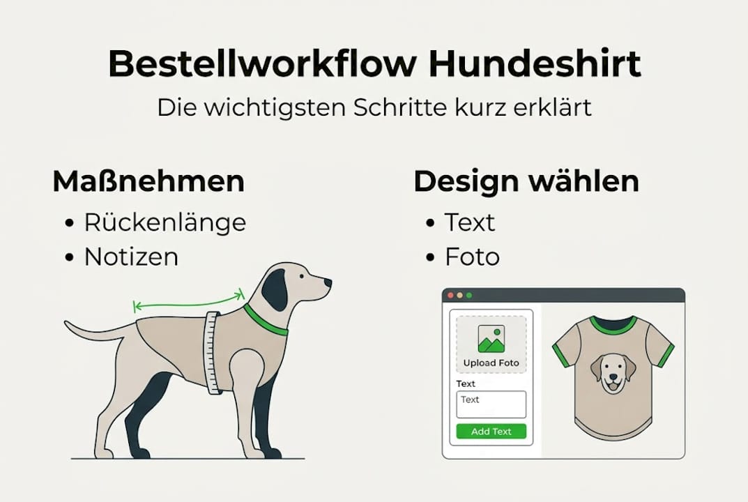 Infografik: So bestellst du dein Hundeshirt – Schritt für Schritt erklärt