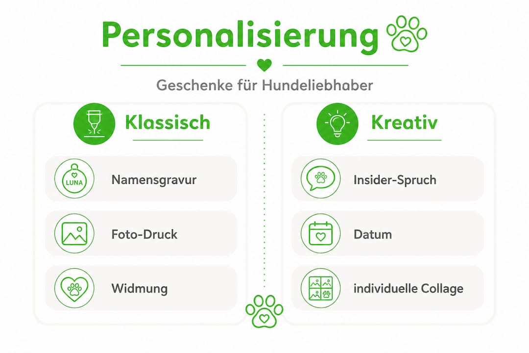 Infografik: Verschiedene Möglichkeiten zur Personalisierung von Hundegeschenken
