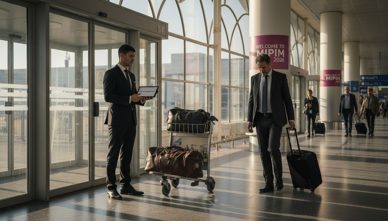 Chauffeur greeting business traveler at Nice airport