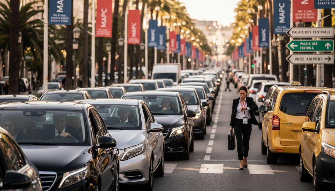 Cannes street crowded with chauffeured vehicles
