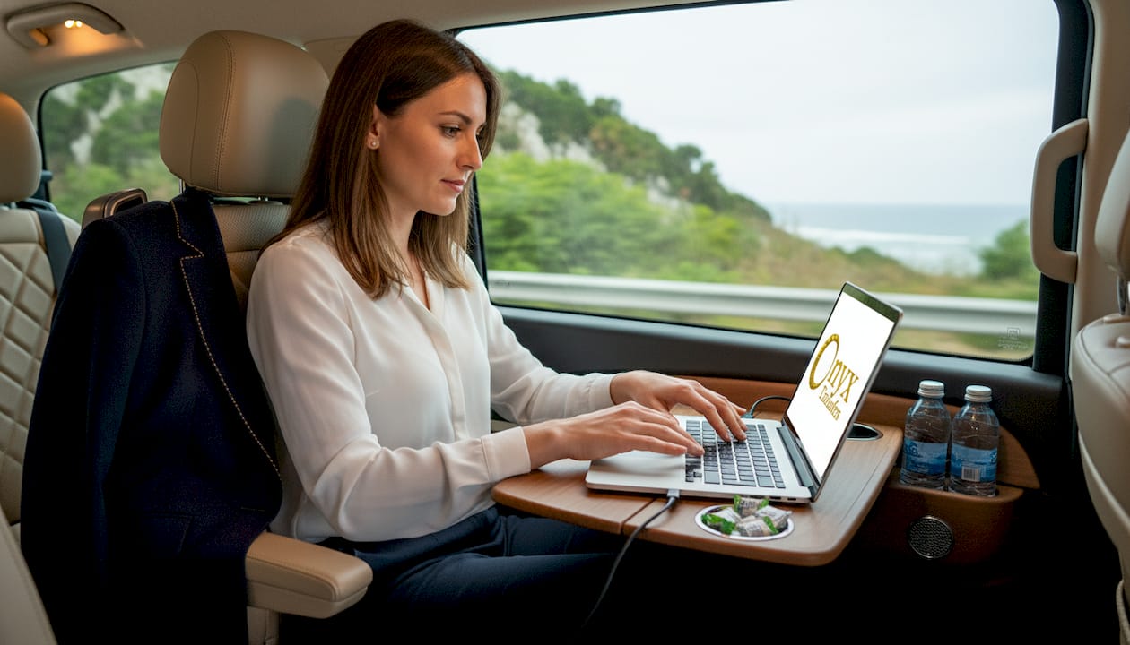 Luxury VTC car interior with amenities