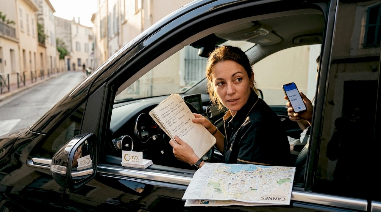 Chauffeur confirms details with traveler