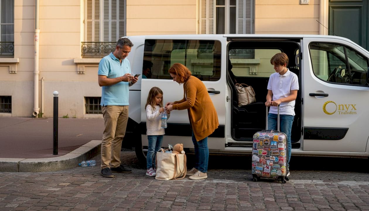 Family waits for Nice airport transfer van
