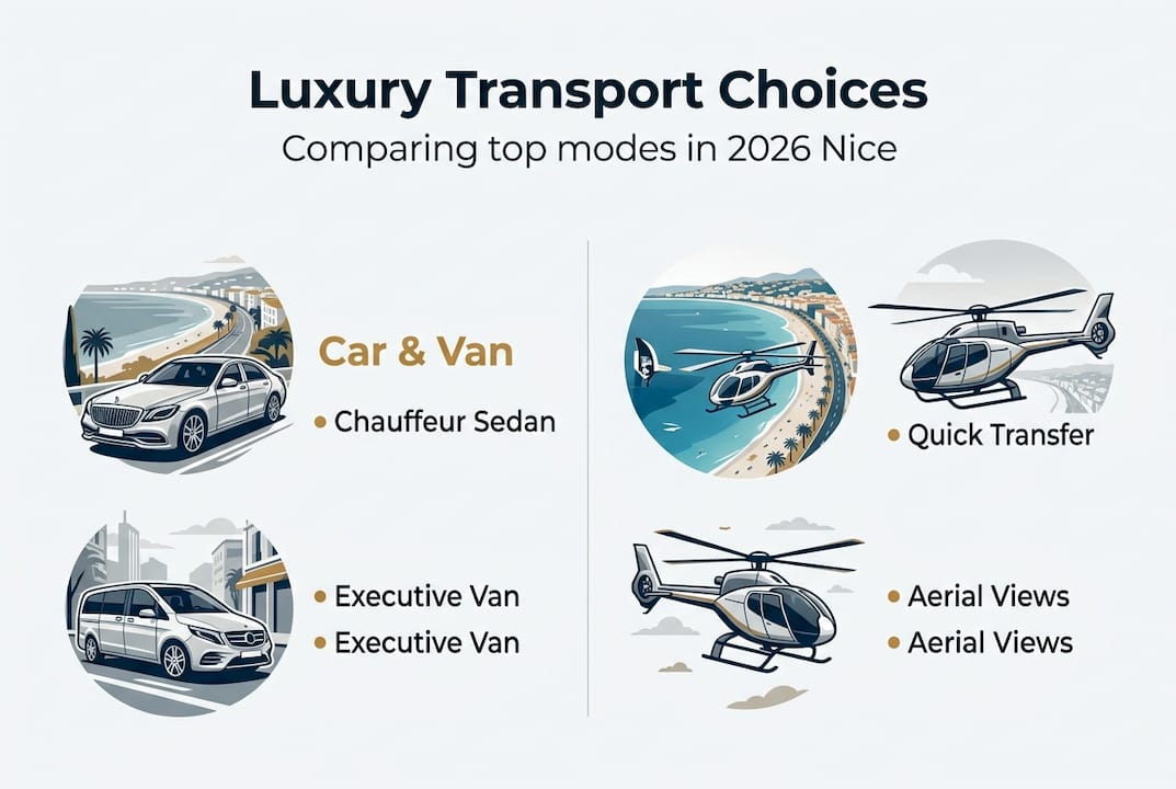 Infographic comparing luxury car and helicopter transport