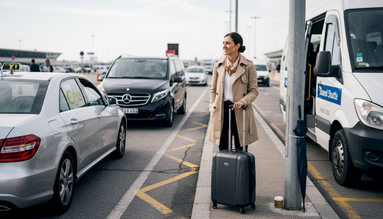 Traveler choosing Nice airport transfer options
